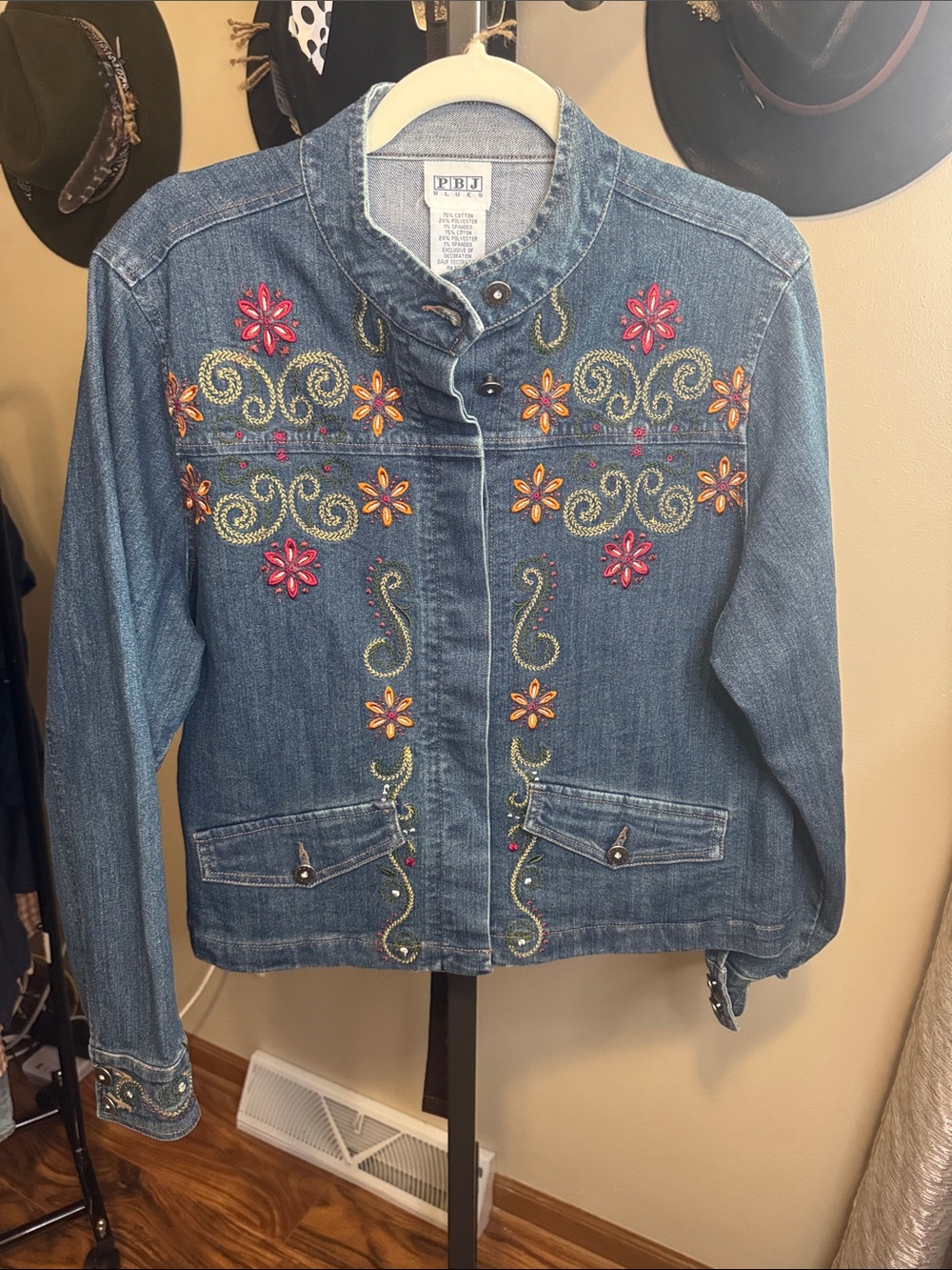 PBJ Blues Embroidered Denim Jacket - Pink & Yellow Floral